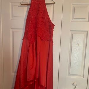 New Red Hi Lo Hem Satin Dress